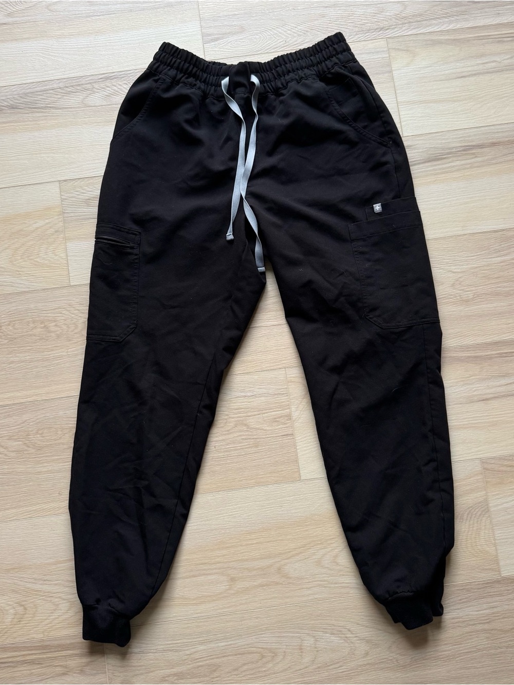 Figs Black Jogger Scrub Pants with Gray Drawstring
